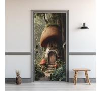 Sticker Porte Champignon, Autocollant Porte Forêt Enchantée Rétro, Stickers Muraux pour Salon Chambre Décor Maison, Papier Peint Auto-Adhésif Amovible Imperméable 86x200cm
