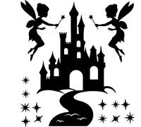 Sticker porte Château avec des fées et les étoiles