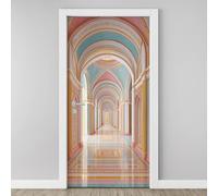 Sticker Porte Couloir Voûté Autocollants de Porte Hallway Arched 3D Amovible Architectural Islamique Affiche Sticker Autocollants de Décoration Chambre Salon Cuisine Salle 77x200cm H6l151
