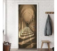 Sticker Porte Couloir Voûté Papier Peint, Architecture de Style Européen Autocollant Poster Auto-Adhésif, Chambre Salon Salle de Bain Affiche Art Décor Mural 3D Stickers Porte 77 x 200 cm w.2687