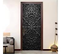 Sticker Porte Effect 3D Intérieure Muraux Stickers 73x205cm Motif GéOméTrique RéTro Vinyle Stickers Porte Noir pour Salon Cuisine Chambre Salle de Bain