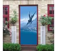 Sticker Porte Effet 3D - Autocollant De Porte Trompe L'Œil - 77X200Cm - Avion Au Ciel Bleu Qui Décolle Mural Papier Peint - Amovible Muraux Stickers -Chambre Salon Cuisine Poster Décoration