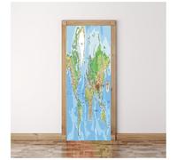 Sticker Porte Effet 3D - Autocollant De Porte Trompe L'Œil - 77X200Cm - Carte Du Monde Bleue Et Verte Mural Papier Peint - Amovible Muraux Stickers -Chambre Salon Cuisine Poster Décoration
