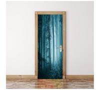Sticker Porte Effet 3D - Autocollant De Porte Trompe L'Œil - 77X200Cm - Forêt Bleue Mystérieuse Mural Papier Peint - Amovible Muraux Stickers -Chambre Salon Cuisine Poster Décoration