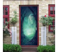 Sticker Porte Effet 3D - Autocollant De Porte Trompe L'Œil - 77X200Cm - Forêt Magique Lune Géante Mural Papier Peint - Amovible Muraux Stickers -Chambre Salon Cuisine Poster Décoration