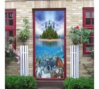 Sticker Porte Effet 3D - Autocollant De Porte Trompe L'Œil - 77X200Cm - Île Sous-Marine Fantastique Mural Papier Peint - Amovible Muraux Stickers -Chambre Salon Cuisine Poster Décoration