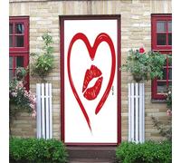 Sticker Porte Effet 3D - Autocollant De Porte Trompe L'Œil - 77X200Cm - Romance Cœur Rouge Et Lèvres Rouges Mural Papier Peint - Amovible Muraux Stickers -Chambre Salon Cuisine Poster Décoration