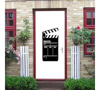 Sticker Porte Effet 3D - Autocollant De Porte Trompe L'Œil - 90X200Cm - Clap De Cinéma Noir Sur Fond Blanc Mural Papier Peint - Amovible Muraux Stickers -Chambre Salon Cuisine Poster Décoration