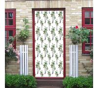 Sticker Porte Effet 3D - Autocollant De Porte Trompe L'Œil - 90X200Cm - Cocotier Vert Sur Fond Blanc Mural Papier Peint - Amovible Muraux Stickers -Chambre Salon Cuisine Poster Décoration