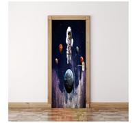 Sticker Porte Effet 3D - Autocollant De Porte Trompe L'Œil - 90X200Cm - Exploration Spatiale Des Astronautes Mural Papier Peint - Amovible Muraux Stickers -Chambre Salon Cuisine Poster Décoration