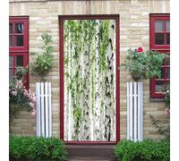 Sticker Porte Effet 3D - Autocollant De Porte Trompe L'Œil - 90X200Cm - Forêt De Bouleaux Verts Et Blancs Mural Papier Peint - Amovible Muraux Stickers -Chambre Salon Cuisine Poster Décoration