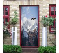 Sticker Porte Effet 3D - Autocollant De Porte Trompe L'Œil - 90X200Cm - Magnifique Paysage De L'Aigle Des Montagnes Enneigées Mural Papier Peint - Amovible Muraux Stickers -Chambre Salon Cuisine Po