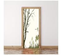 Sticker Porte Effet 3D - Autocollant De Porte Trompe L'Œil - 90X200Cm - Silhouette D'Oiseau De Forêt Calme Mural Papier Peint - Amovible Muraux Stickers -Chambre Salon Cuisine Poster Décoration