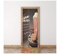 Sticker Porte Effet 3D - Autocollant De Porte Trompe L'Œil - 90X200Cm - Style Cinéma Rouge Et Noir Mural Papier Peint - Amovible Muraux Stickers -Chambre Salon Cuisine Poster Décoration