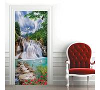 Sticker Porte Effet 3D - Autocollant De Porte Trompe L'Oeil - Paysage Naturel De Montagne Cascade 90 X 200 Cm Papier Peint - Auto-Adhésif Stickers Muraux -Chambre Salon Cuisine Poster De Porte Déco -