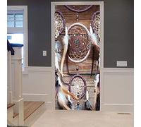 Sticker Porte Effet 3D - Autocollant De Porte Trompe L'Oeil - Plumes Colorées D'Attrape-Rêves 77 X 200 Cm Papier Peint - Auto-Adhésif Stickers Muraux -Chambre Salon Cuisine Poster De Porte Déco - Pho