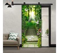 Sticker Porte Effet 3D - Autocollant Trompe L'Œil Pour Porte - Décoration Pour Porte Cuisine, Salon, Chambre, Salle De Bain - Style Papier Peint Pour Les Murs - Paysage D'Arbres Verts 95 X 215 Cm
