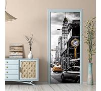 Sticker Porte Effet 3D - Autocollant Trompe L'Œil Pour Porte - Paysage De Construction De La Rue De New York 90 X 200 Cm Créatif Auto Adhésif Amovible Imperméable Pvc Autocollants De Porte Muraux Rec