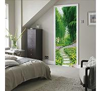 Sticker Porte Effet 3D Chemin des fleurs de la forêt Autocollant Porte Trompe l'œil - Poster de Porte - Stickers muraux Salon Porte, Cuisine, Chambre - Sticker Mural Papier Peint L83 x H204cm