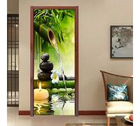 Sticker Porte Effet 3D Paysage De Bambou Vert Chinois Autocollant Décoration Pour Porte Cuisine, Salon Chambre Salle De Bain - Style Papier Peint Pour Les Murs Pvc Auto-Adhésif Imperméable Amovible