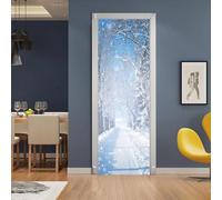Sticker Porte Effet 3D Scène De Neige Blanche En Hiver 77 X 200 Cm - Autocollant Trompe L'Œil Pour Porte - Décoration Pour Porte Cuisine, Salon, Chambre, Salle De Bain - Style Papier Peint Pou 0