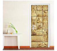 Sticker Porte égypte Vintage Autocollant de Porte 3D Doré Papier Peint Trompe l'Oeil Stickers Poster Muraux de Décoration pour Mural Salon Chambre 90x200 cm a/2975