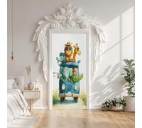 Sticker Porte Enfant Safari Mignon, Autocollant Stickers Porte Animaux Dessin Animé, Papier Peint Porte Amovible PVC Auto-adhésif Chambre Salon Salle de Bain Décor 90 x 201 cm