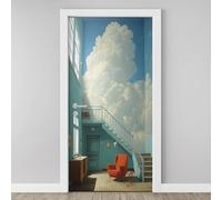 Sticker Porte Escalier Hall Autocollants de Porte Scène Intérieure 3D Amovible Marche Architecture Affiche Sticker Autocollants de Décoration Chambre Salon Cuisine Salle 77x200cm H6l06