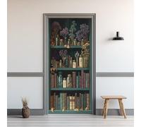 Sticker Porte étagère à Livres Fleur Rétro, Autocollant Porte Bibliothèque, Papier Peint pour Salon Chambre Décor Maison, Stickers Muraux PVC Auto-Adhésif Amovible Imperméable 63x205cm