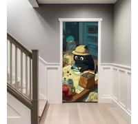 Sticker Porte Explorateur Aventure Animal Chat Animation Effect 3D Intérieure Muraux PVC Décoration Stickers pour Décoration Mur Salon Cuisine Chambre Bureau Salle de Bain Papier Peint (77 x 200 cm)