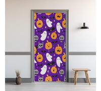 Sticker Porte Fantôme, Autocollant Porte Auto-Adhésif Citrouille Halloween Tête De Mort, Stickers Muraux Amovible PVC Imperméable pour Chambre Salon Salle de Bain Décor 95x215cm