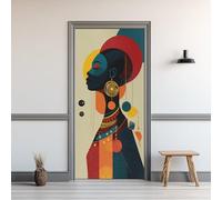 Sticker Porte Femme Africaine, Sticker Mural Porte 90 x 200 cm Géométrique Abstrait, pour Salon Chambre Décoration De La Maison Muraux Imperméable Stickers Amovibles XD14zx115A