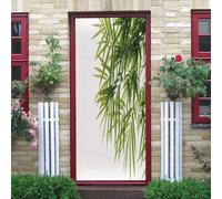 Sticker Porte Feuilles de Bambou Vertes Papier Peint Porte Style Japonais 3D Stickers de Porte Trompe l'Oeil Autocollant de Décoration pour Porte Mural Salon Chambre Poster Porte 95x210 cm a103