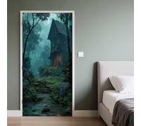 Sticker Porte Forestier, Sticker Mural Porte 73x205 cm Forêt Enchantée Jungle Mystérieux Maison, pour Salon Chambre Décoration De La Maison Muraux Imperméable Stickers Amovibles