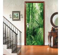 Sticker Porte Forêt 3D Porte Papier Peint Plantes Tropicales Autocollant Auto-Adhésif Chambre Salon Décoration Mur Art Poster Mural Stickers Muraux 77x200 cm m4664