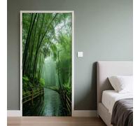 Sticker Porte Forêt de Bambous, Sticker Mural Porte 73x205 cm Arbre Forestier Sentier, pour Salon Chambre Décoration De La Maison Muraux Imperméable Stickers Amovibles