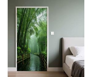 Sticker Porte Forêt de Bambous, Sticker Mural Porte 73x205 cm Arbre Forestier Sentier, pour Salon Chambre Décoration De La Maison Muraux Imperméable Stickers Amovibles