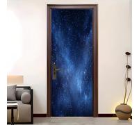 Sticker Porte, Galaxie Au Ciel éToilé De RêVe Autocollant Porte Affiche 3D Papier Peint Porte pour Salon Chambre Décoration De La Maison Bleu Stickers Muraux Imperméable 95x205 cm