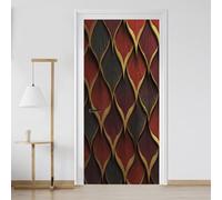 Sticker Porte Géométrie Feuilles Luxueuse Effet 3D Vinyle Auto-adhésif Imperméable Amovible Papier Peint Porte Plantes Abstraite 93x205 cm pour Salon Chambre Salle de Bain cL38K