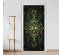 Sticker Porte Géométrie Luxe Européen Effet 3D Vinyle Auto-adhésif Imperméable Amovible Papier Peint Porte Losange Vert 93x205 cm pour Salon Chambre Salle de Bain