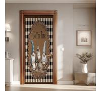 Sticker Porte Gnome Grains Café Effet 3D Vinyle Auto-adhésif Imperméable Amovible Papier Peint Porte Nain Treillis Rétro 80x203 cm pour Salon Chambre Salle de Bain