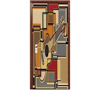 Sticker Porte Guitare de Musique Papier Peint Porte Abstraction Géométrique 3D Stickers de Porte Trompe l'Oeil Autocollant Porte Mural Salon Chambre Poster Porte 85x200 cm 7128m