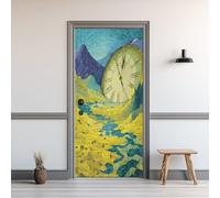 Sticker Porte Horloge, Auto-adhésif Autocollant Porte Montagne Rivière Abstrait, Papier Peint pour intérieure Bureau Chambre Salon Alle de Bain 80 x 200 cm