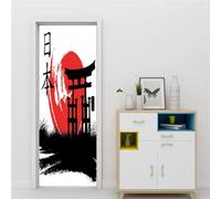 Sticker Porte Japon Papier Peint Porte Style Japonais 3D Stickers de Porte Trompe l'Oeil Autocollant de Décoration pour Porte Mural Salon Chambre Poster Porte 85x200 cm 8213m