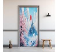 Sticker Porte Japonais Mont Fuji, Autocollant de Porte Paysage Fleurs de Cerisier, Papier Peint Auto-adhésif Amovible Chambre Salon Salle de Bain Décor 95 x 215 cm xsZWAz155