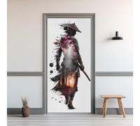 Sticker Porte Japonais Samouraï, Sticker Mural Porte Fleurs De Cerisier Forêt 80x200 cm, pour Salon Chambre Décoration De La Maison Muraux Imperméable Stickers Amovibles