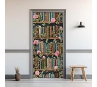 Sticker Porte Livres Rétro Fleur Pivoine, Autocollant Porte Auto-Adhésif Bibliothèque, Stickers Muraux Amovible PVC Imperméable pour Chambre Salon Salle de Bain Décor 95x215cm