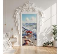 Sticker Porte Mer Crabe, Sticker Mural Porte 90 x 200 cm Plage Coquille, pour Salon Chambre Décoration De La Maison Muraux Imperméable Stickers Amovibles