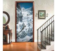 Sticker Porte Montagne de Neige Papier Peint Porte Hiver 3D Stickers de Porte Trompe l'Oeil Autocollant de Décoration pour Porte Mural Salon Chambre Poster Porte 85x200 cm a.569