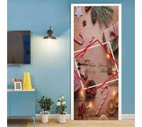 Sticker Porte Noël Autocollant de Porte 3D Thème de Vacances Papier Peint Trompe l'Oeil Stickers Poster Muraux de Décoration pour Mural Salon Chambre 100x210 cm a/1529